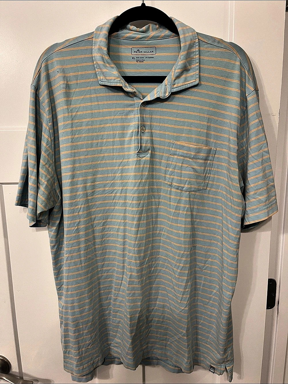 Peter Millar Striped Polo in Blue & Orange XL